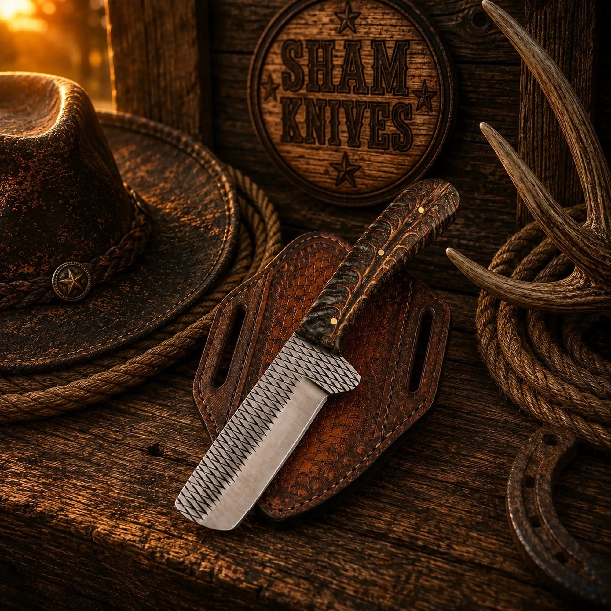 Field dressing bull cutter knife with a 3.25-inch rasp steel blade