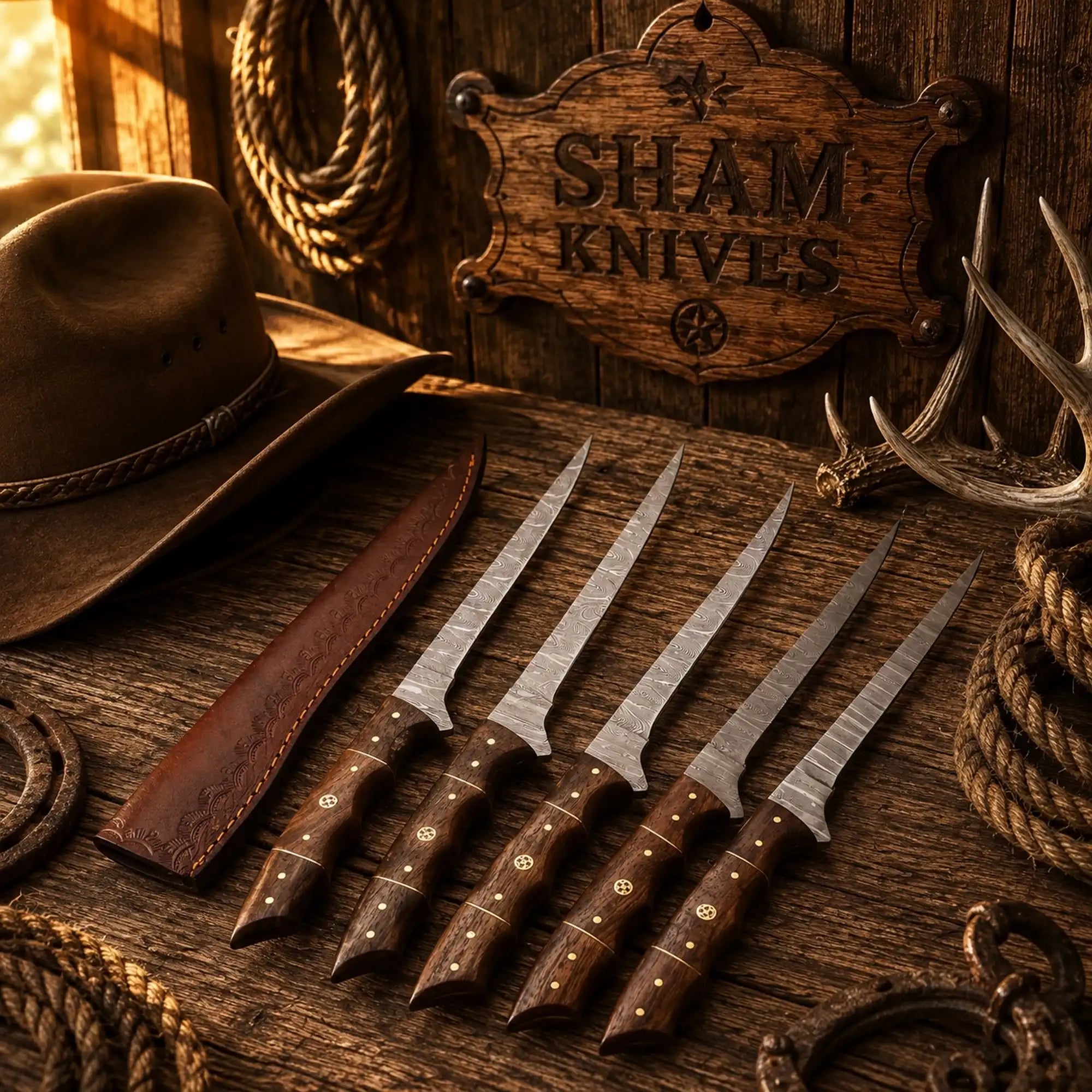 Fisherman’s Pride five-piece handmade Damascus fillet knife set