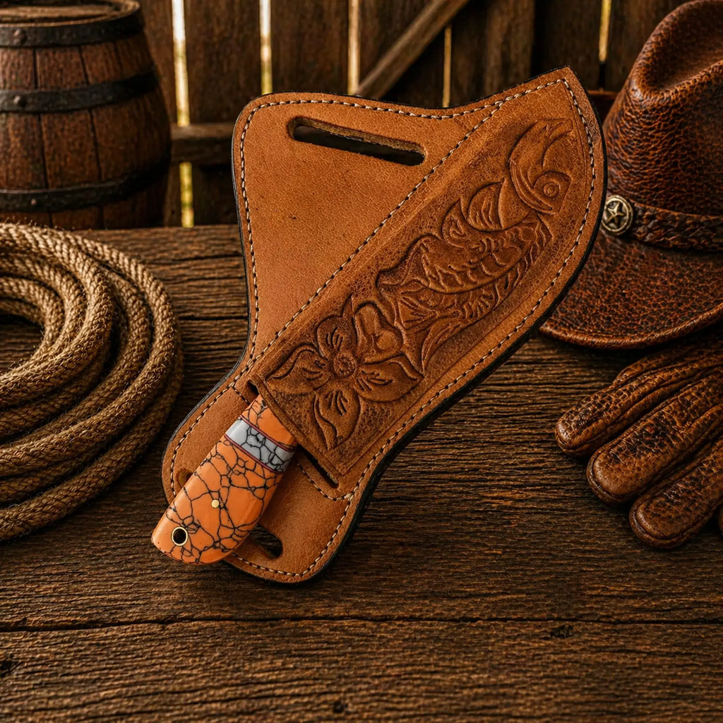 Custom handmade knife turquoise handle rasp steel leather sheath