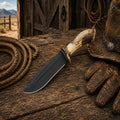 Frontier Hunter Bowie Knife – D2 Acid Etched Antler Handle - SHAM KNIVESBowie knifeSHAM KNIVESFrontier Hunter Bowie knife with D2 acid etched blade and antler handle