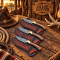 Frontier Trio Damascus field-dressing knife set