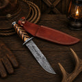 Frontier Weaver Damascus Bowie knife with basket-weave wood handle