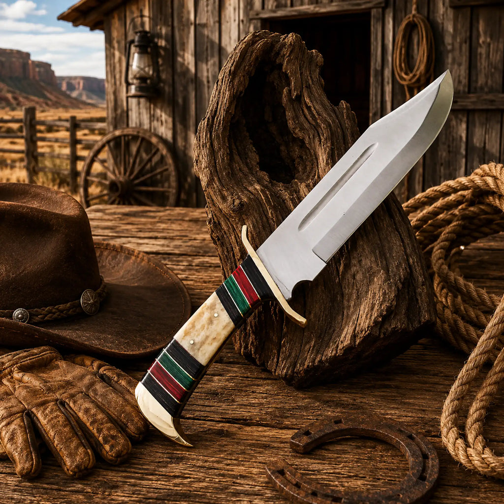 Full Tang Rambo Style Knife with D2 steel Bowie blade and wood bone handle