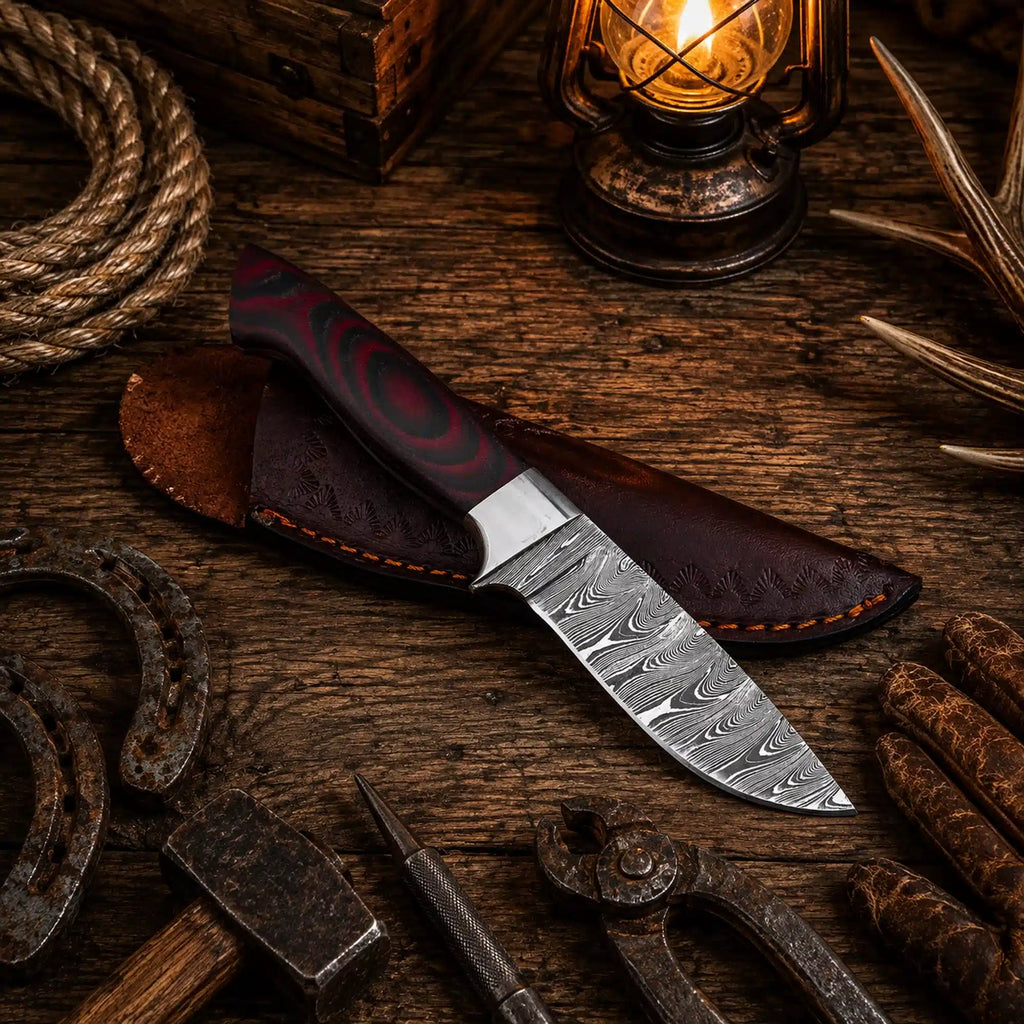 G10 Damascus fixed blade outdoor camping hunting bushcraft knife