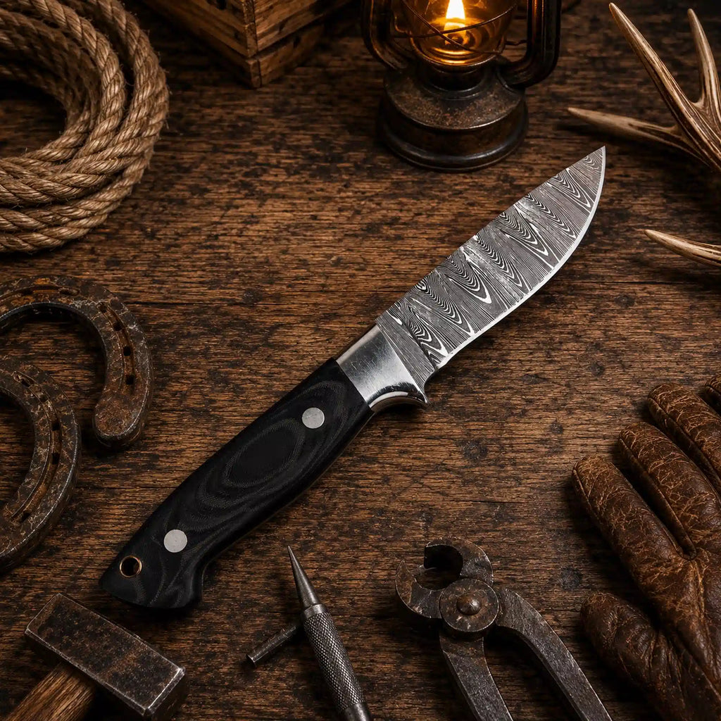 G10 fixed blade outdoor camping knife with Damascus steel blade