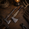 Hammered hand forged carbon steel tomahawk and Viking axe pair