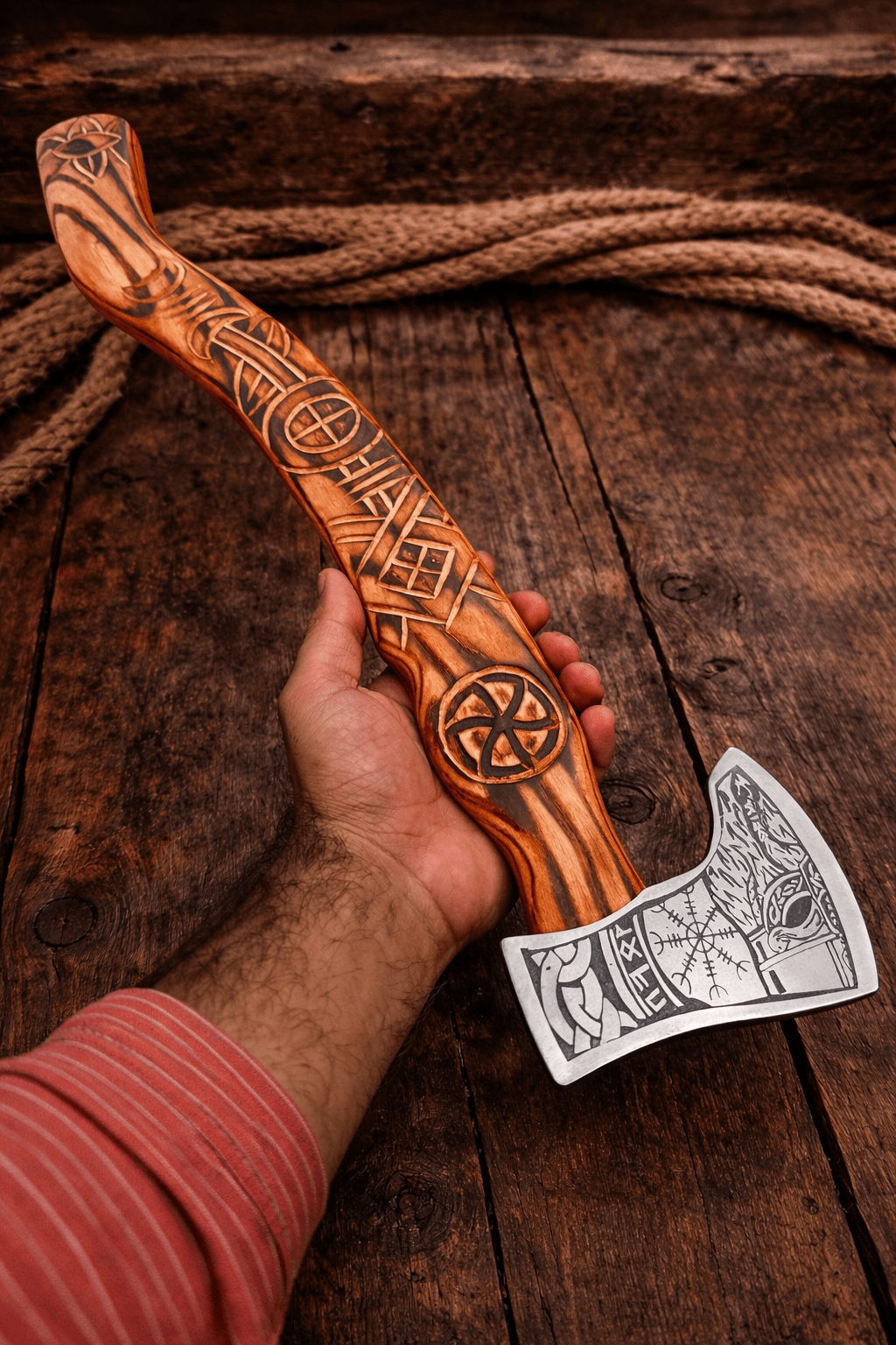 Hand Carved Viking Axe – High Carbon Steel Bearded Axe with Ash Wood Handle | Norse Battle Axe - SHAM KNIVES Camping AxeSHAM KNIVESHand Carved Viking Axe – High Carbon Steel Bearded Axe with Ash Wood Handle | Norse Battle Axe