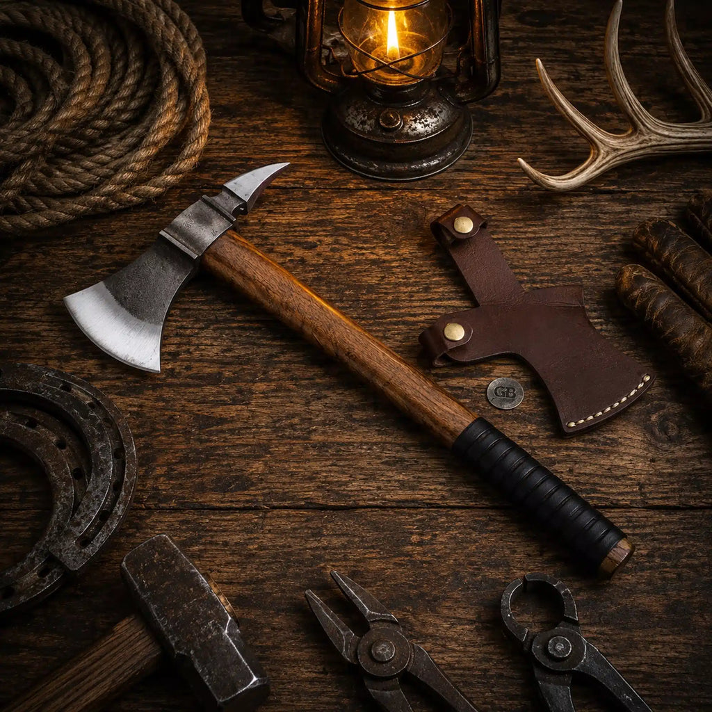 Hand forged carbon steel Black Hawk tomahawk with polished cutting edge