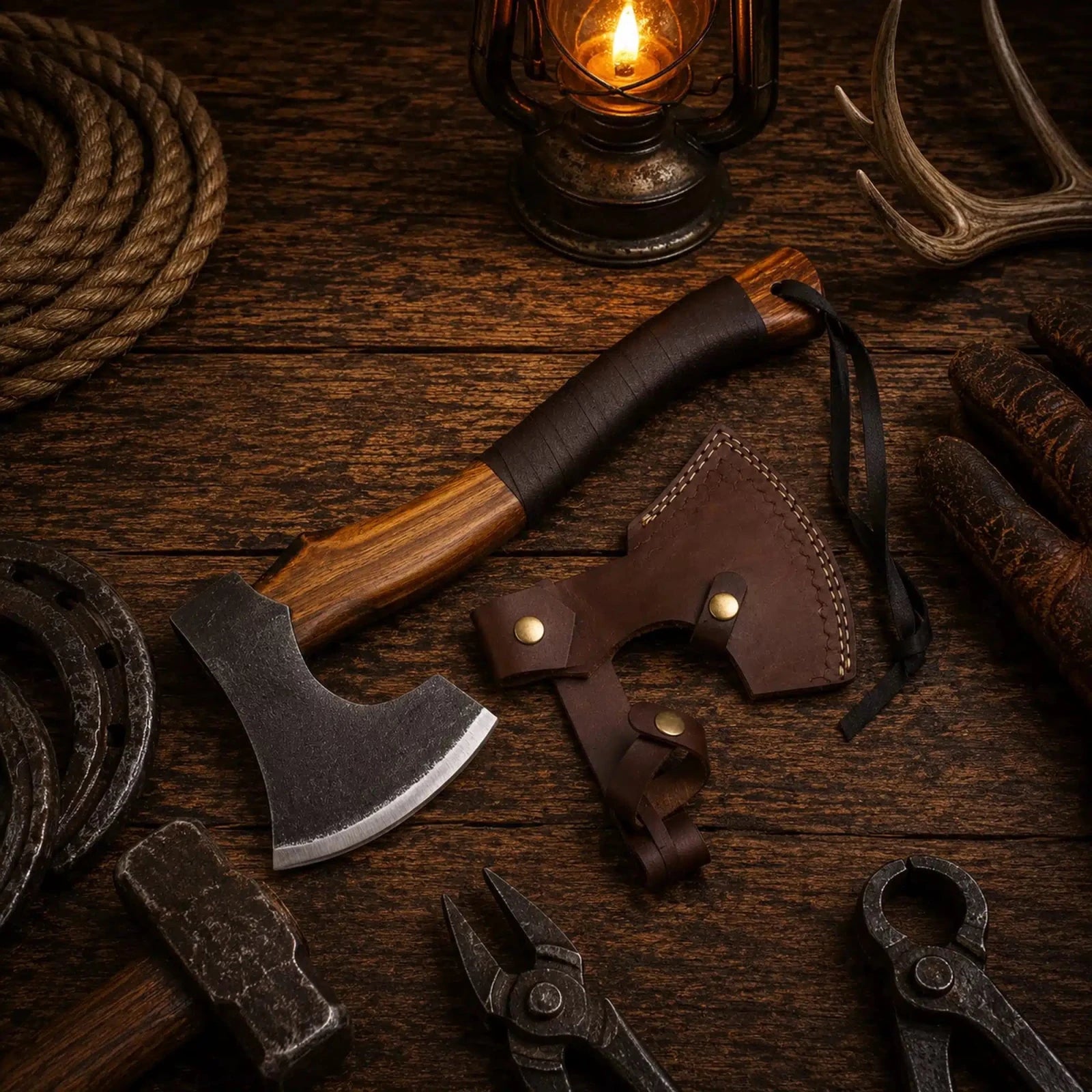 Hand forged carbon steel throwing tomahawk hatchet axe with rose wood handle