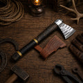 Hand forged carbon steel Viking axe with leather wrapped handle