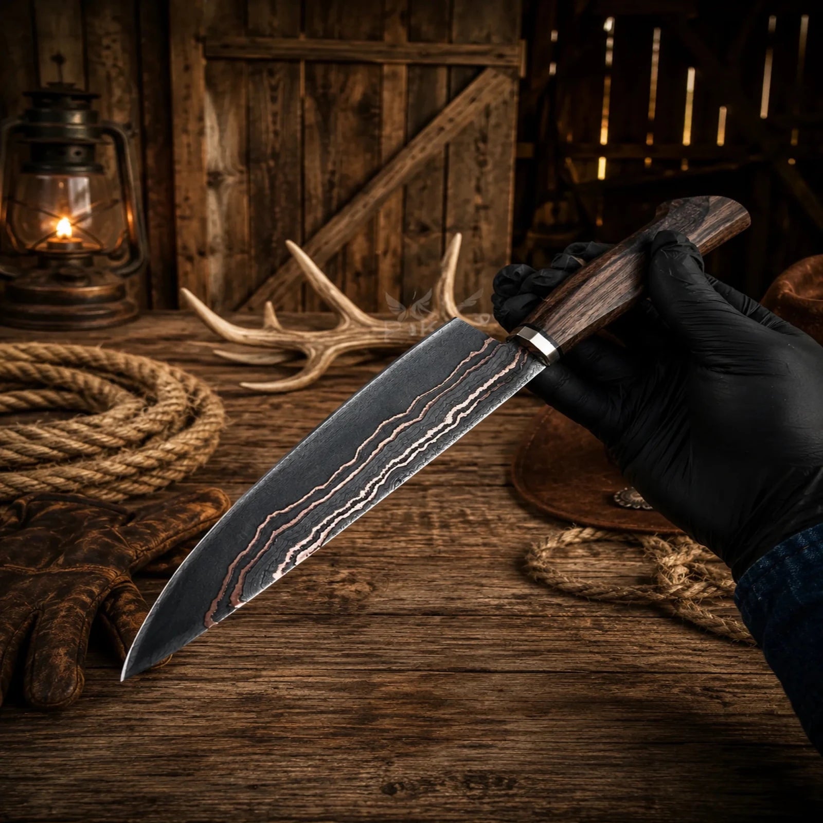 Hand Forged Copper Damascus Santoku Chef Knife – Walnut Wood Handle & Copper Bolster - SHAM KNIVESchef knifeSHAM KNIVESPremium Santoku chef knife with walnut wood handle.