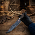 Hand Forged Copper Damascus Santoku Chef Knife – Walnut Wood Handle & Copper Bolster - SHAM KNIVESchef knifeSHAM KNIVESHand forged Copper Damascus Santoku chef knife with walnut wood handle and copper bolster.