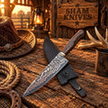 Hand forged Copper Damascus Santoku chef knife with walnut wood handle