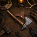 Hand forged Damascus steel pipe tomahawk with patterned axe head