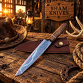 Hand forged Japanese style Santoku chef knife with 5160 carbon steel blade and rose wood handle