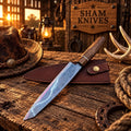 Hand Forged Japanese Style Santoku Chef Knife 5160 Carbon Steel Rose Wood Handle - SHAM KNIVESCopper Damascus Chef knifeSHAM KNIVESHand forged Japanese style Santoku chef knife with 5160 carbon steel blade and rose wood handle