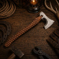Hand forged carbon steel Viking axe with jigged rosewood handle