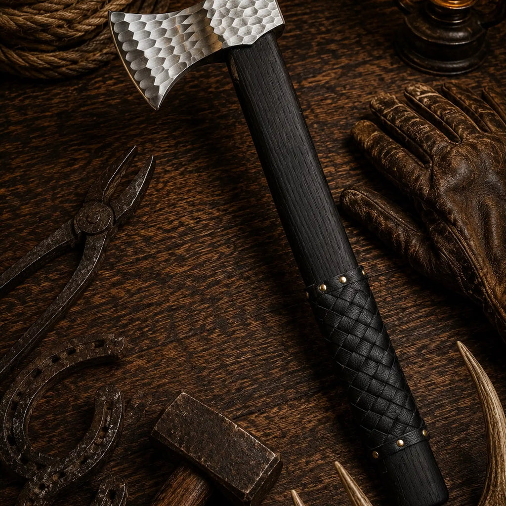 Hand forged Viking battle axe with 21 inch black hardwood handle