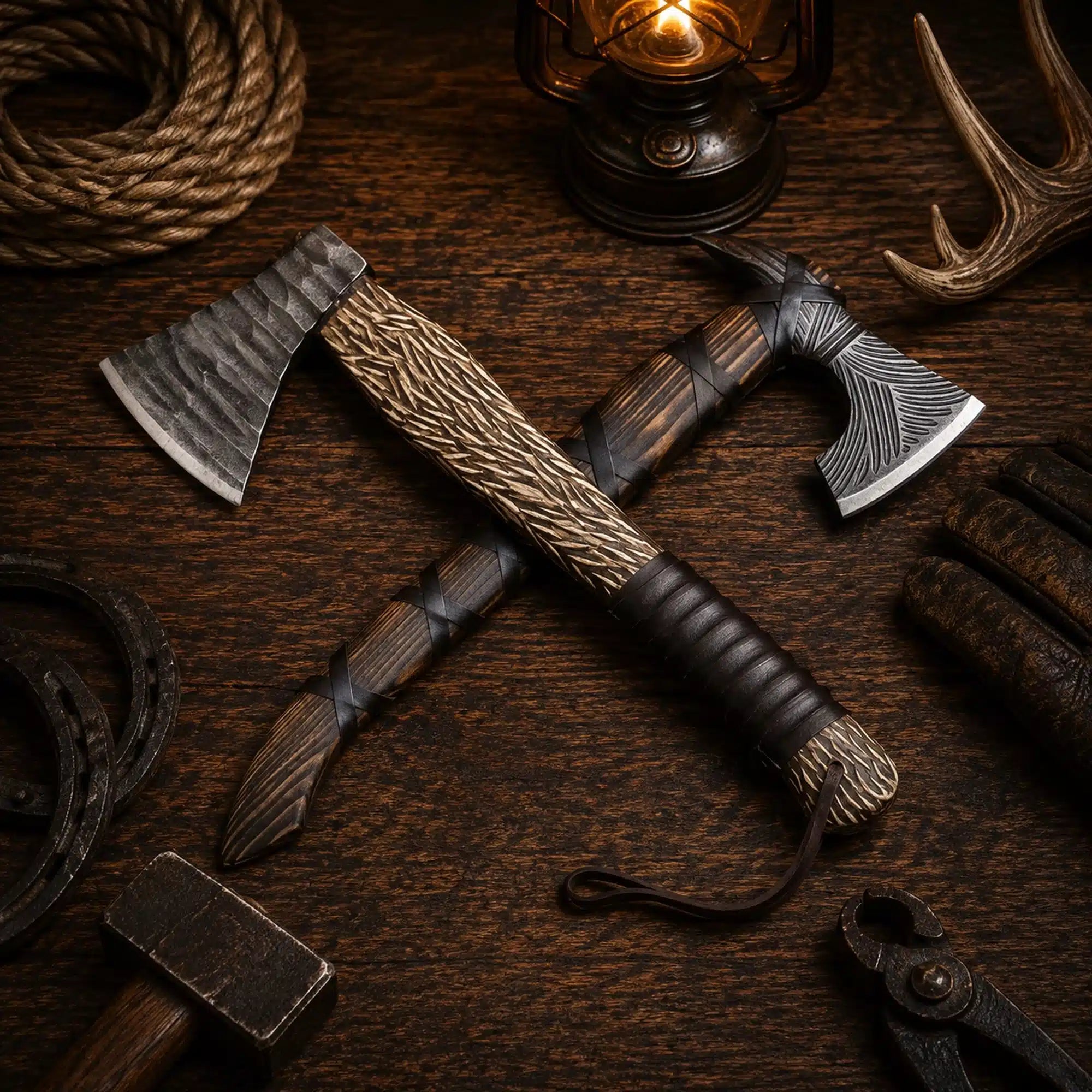 Hand forged carbon steel Viking tomahawk with hammered head