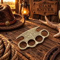 Hand-tooled Western engraved brass grip with four rounded openings