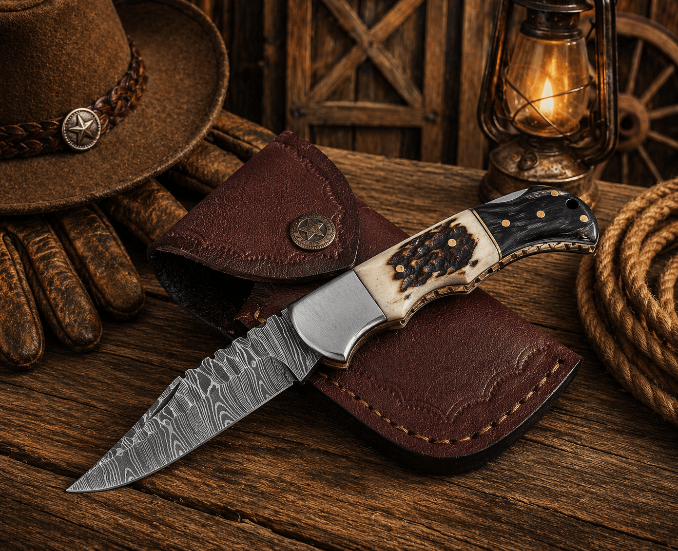 Handcrafted Damascus Pocket Knife – Engraved Folding Knife with Stag Horn & Pakka Wood Handle | Custom EDC Hunting Knife Gift for Men - SHAM KNIVES Pocket KnifeSHAM KNIVES Handcrafted Damascus Pocket Knife – Engraved Folding Knife with Stag Horn & Pakka Wood Handle | Custom EDC Hunting Knife Gift for Men