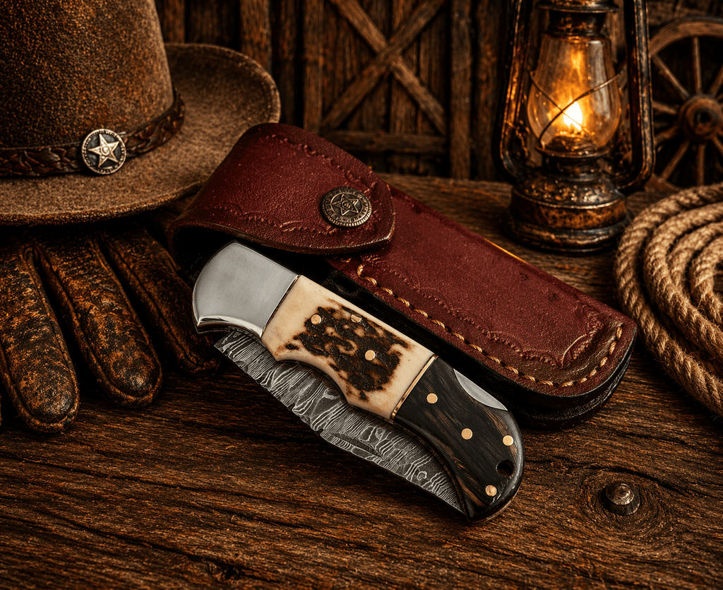 Handcrafted Damascus Pocket Knife – Engraved Folding Knife with Stag Horn & Pakka Wood Handle | Custom EDC Hunting Knife Gift for Men - SHAM KNIVES Pocket KnifeSHAM KNIVES Handcrafted Damascus Pocket Knife – Engraved Folding Knife with Stag Horn & Pakka Wood Handle | Custom EDC Hunting Knife Gift for Men