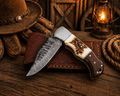 Handcrafted Damascus Pocket Knife – Engraved Folding Knife with Stag Horn & Wood Handle | Custom Gift for Men, EDC Hunting Knife - SHAM KNIVES Pocket KnifeSHAM KNIVESHandcrafted Damascus Pocket Knife – Engraved Folding Knife with Stag Horn & Wood Handle | Custom Gift for Men, EDC Hunting Knife