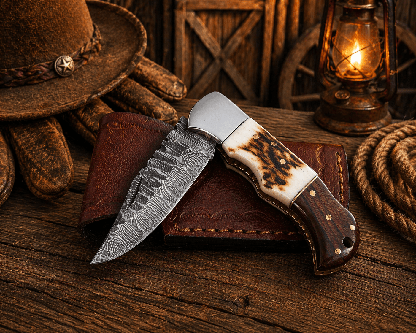 Handcrafted Damascus Pocket Knife – Engraved Folding Knife with Stag Horn & Wood Handle | Custom Gift for Men, EDC Hunting Knife - SHAM KNIVES Pocket KnifeSHAM KNIVESHandcrafted Damascus Pocket Knife – Engraved Folding Knife with Stag Horn & Wood Handle | Custom Gift for Men, EDC Hunting Knife