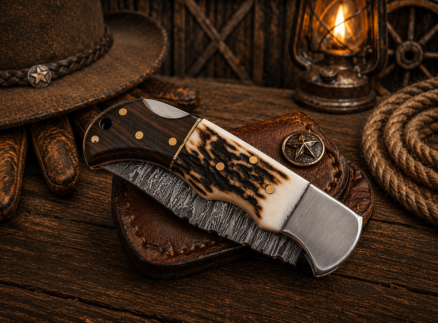 Handcrafted Damascus Pocket Knife – Engraved Folding Knife with Stag Horn & Wood Handle | Custom Gift for Men, EDC Hunting Knife - SHAM KNIVES Pocket KnifeSHAM KNIVESHandcrafted Damascus Pocket Knife – Engraved Folding Knife with Stag Horn & Wood Handle | Custom Gift for Men, EDC Hunting Knife