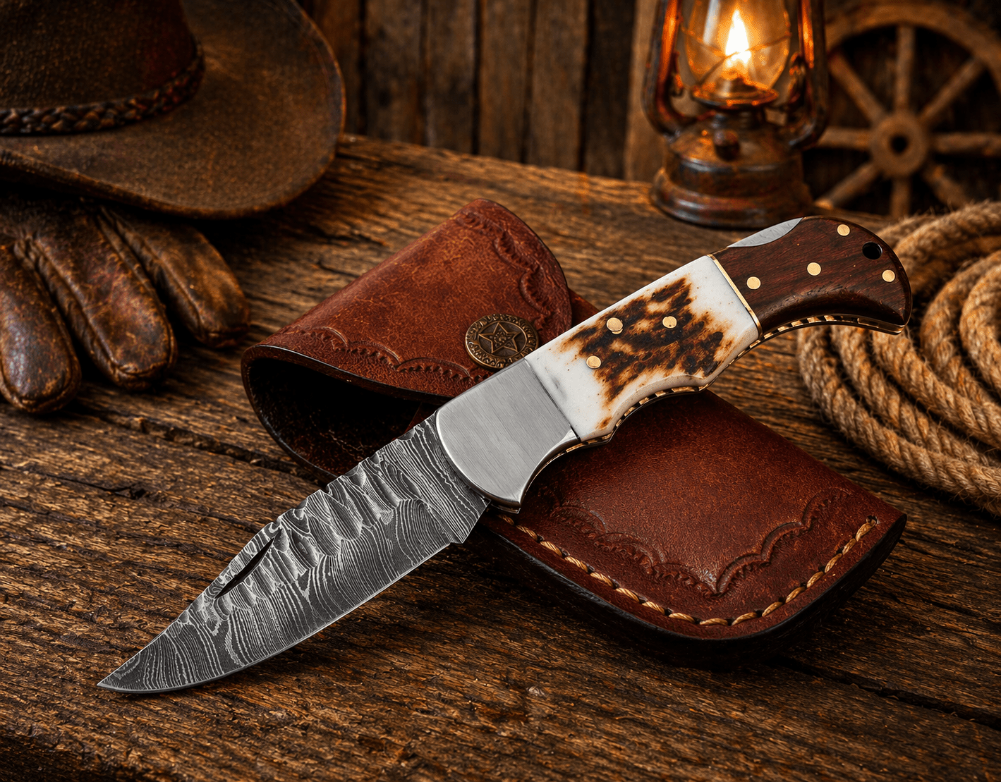 Handcrafted Damascus Pocket Knife – Engraved Folding Knife with Stag Horn & Wood Handle | Custom Gift for Men, EDC Hunting Knife - SHAM KNIVES Pocket KnifeSHAM KNIVESHandcrafted Damascus Pocket Knife – Engraved Folding Knife with Stag Horn & Wood Handle | Custom Gift for Men, EDC Hunting Knife