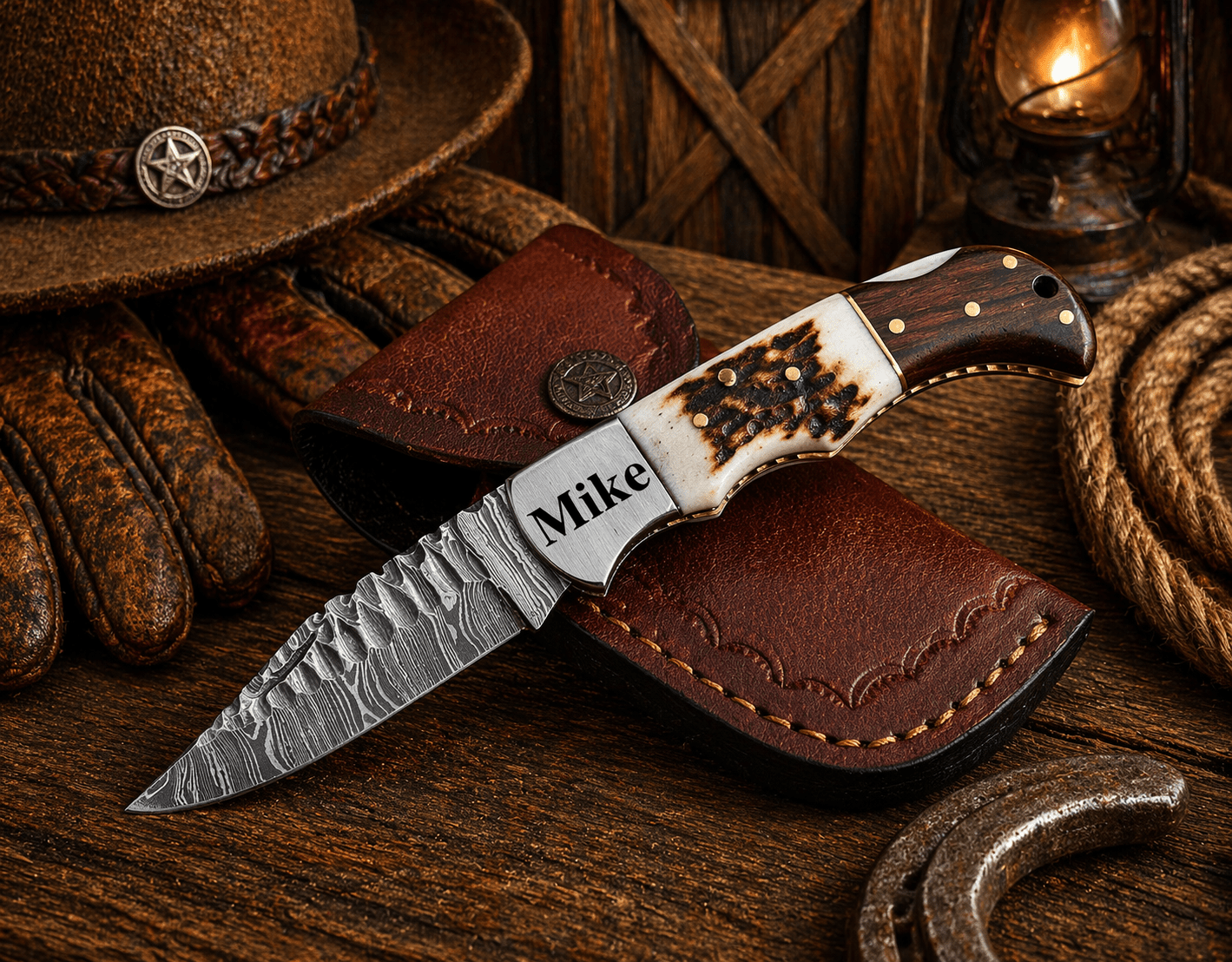 Handcrafted Damascus Pocket Knife – Engraved Folding Knife with Stag Horn & Wood Handle | Custom Gift for Men, EDC Hunting Knife - SHAM KNIVES Pocket KnifeSHAM KNIVESHandcrafted Damascus Pocket Knife – Engraved Folding Knife with Stag Horn & Wood Handle | Custom Gift for Men, EDC Hunting Knife