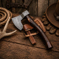 Handmade Damascus steel tomahawk with carved rosewood handle
