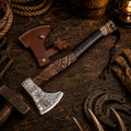 Handcrafted Viking Axe – 1095 Carbon Steel, Carved Ash Wood & Sheath - SHAM KNIVESViking AxeSHAM KNIVESHandcrafted Viking axe with 1095 high carbon steel head and carved ash wood handle