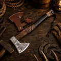 Handcrafted Viking axe with 1095 high carbon steel head and carved ash wood handle