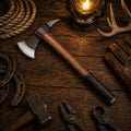 Handmade Black Hawk tomahawk axe with rosewood handle and leather sheath