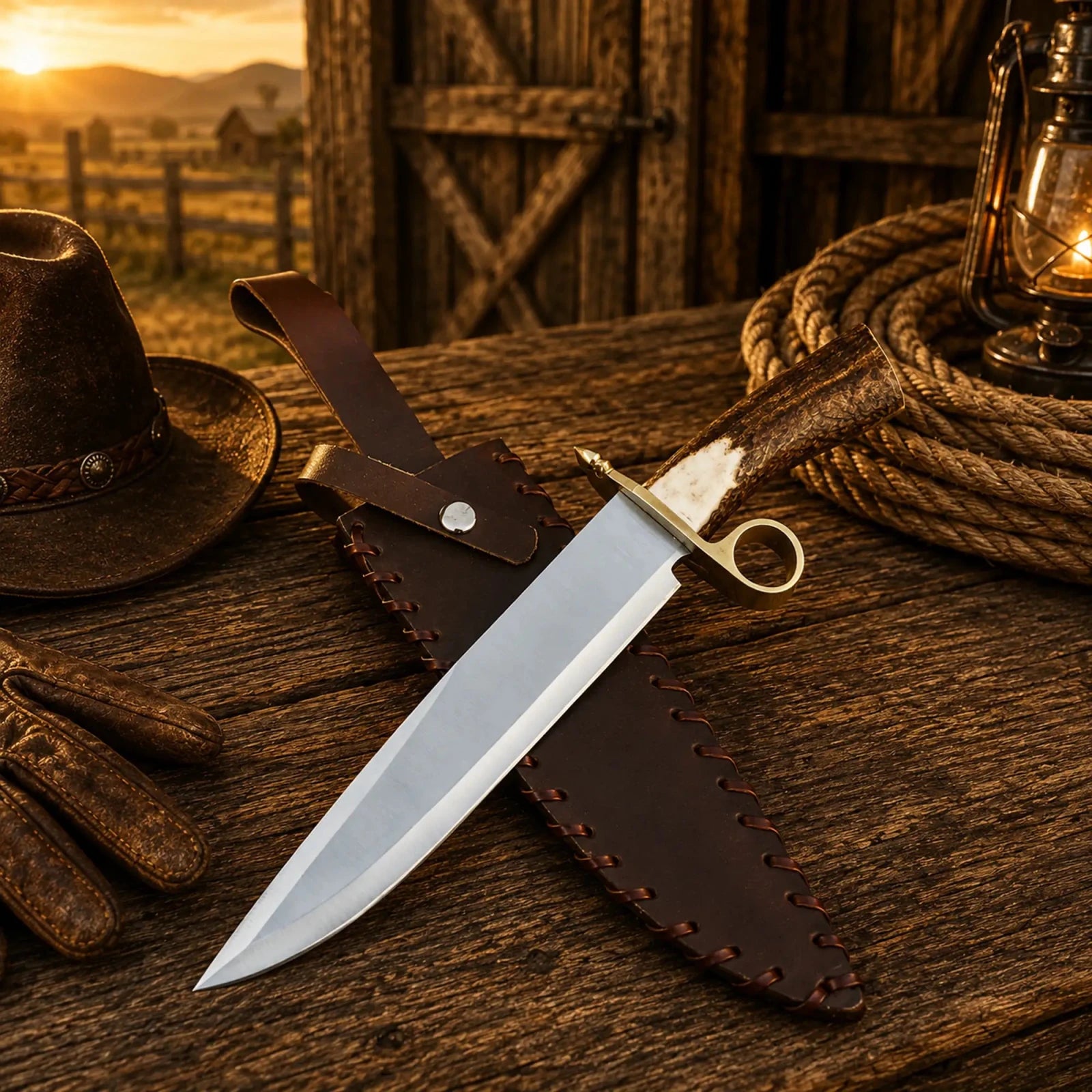 Handmade Bowie Knife D2 Steel Real Stag Antler Handle - SHAM KNIVESBowie knifeSHAM KNIVESHandmade bowie knife with real stag antler handle with leather sheath