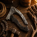 Handmade carbon steel pizza cutter axe with carved rosewood handle