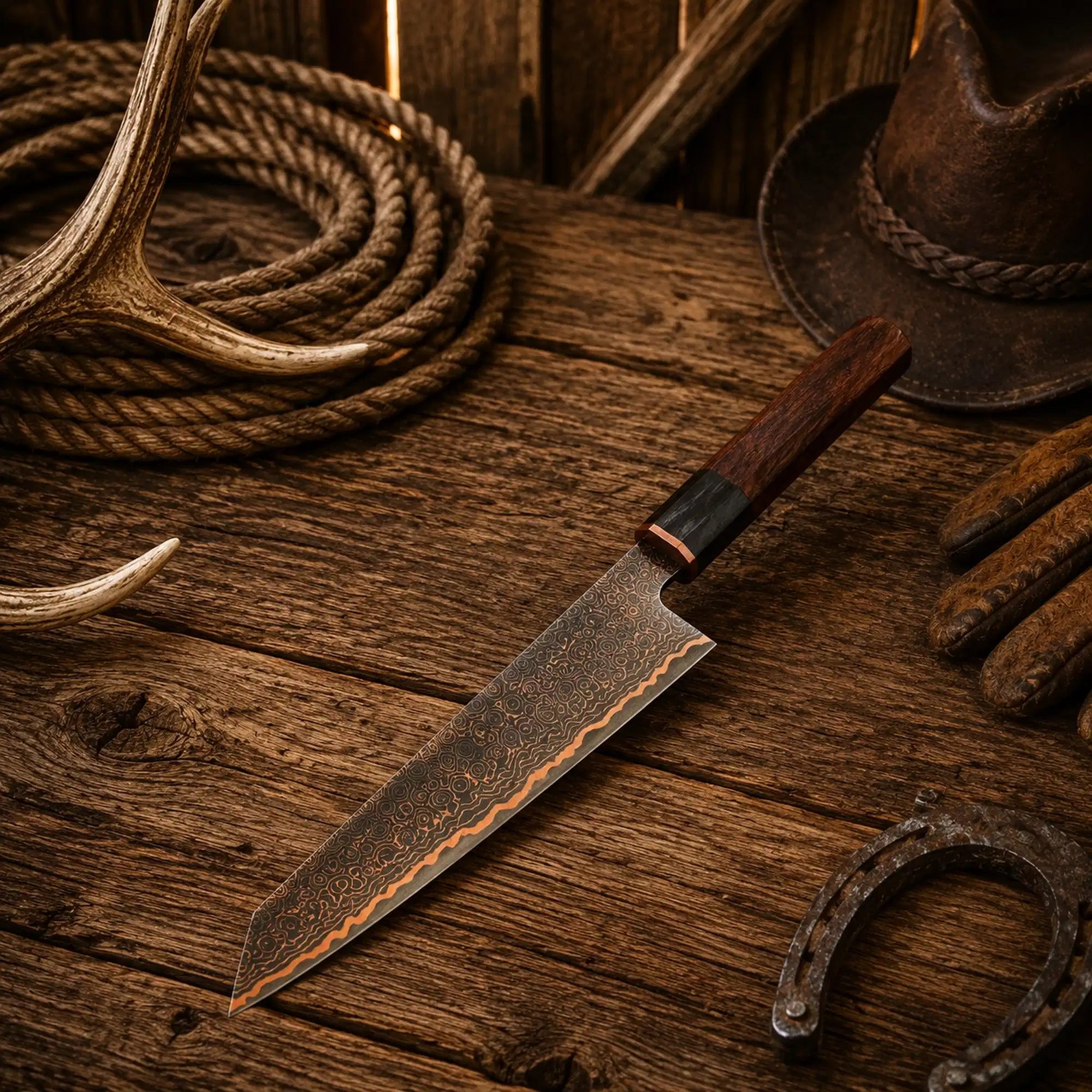 13.5-inch handmade Copper Damascus Gyuto chef knife