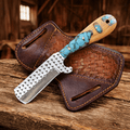 Handmade Cowboy Bull Cutter Knife – Rasp File Steel Blade with Turquoise & Wood Handle - SHAM KNIVES Hunting KnifesSHAM KNIVESHandmade Cowboy Bull Cutter Knife – Rasp File Steel Blade with Turquoise & Wood Handle