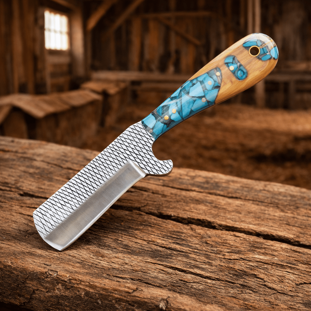 Handmade Cowboy Bull Cutter Knife – Rasp File Steel Blade with Turquoise & Wood Handle - SHAM KNIVES Hunting KnifesSHAM KNIVESHandmade Cowboy Bull Cutter Knife – Rasp File Steel Blade with Turquoise & Wood Handle