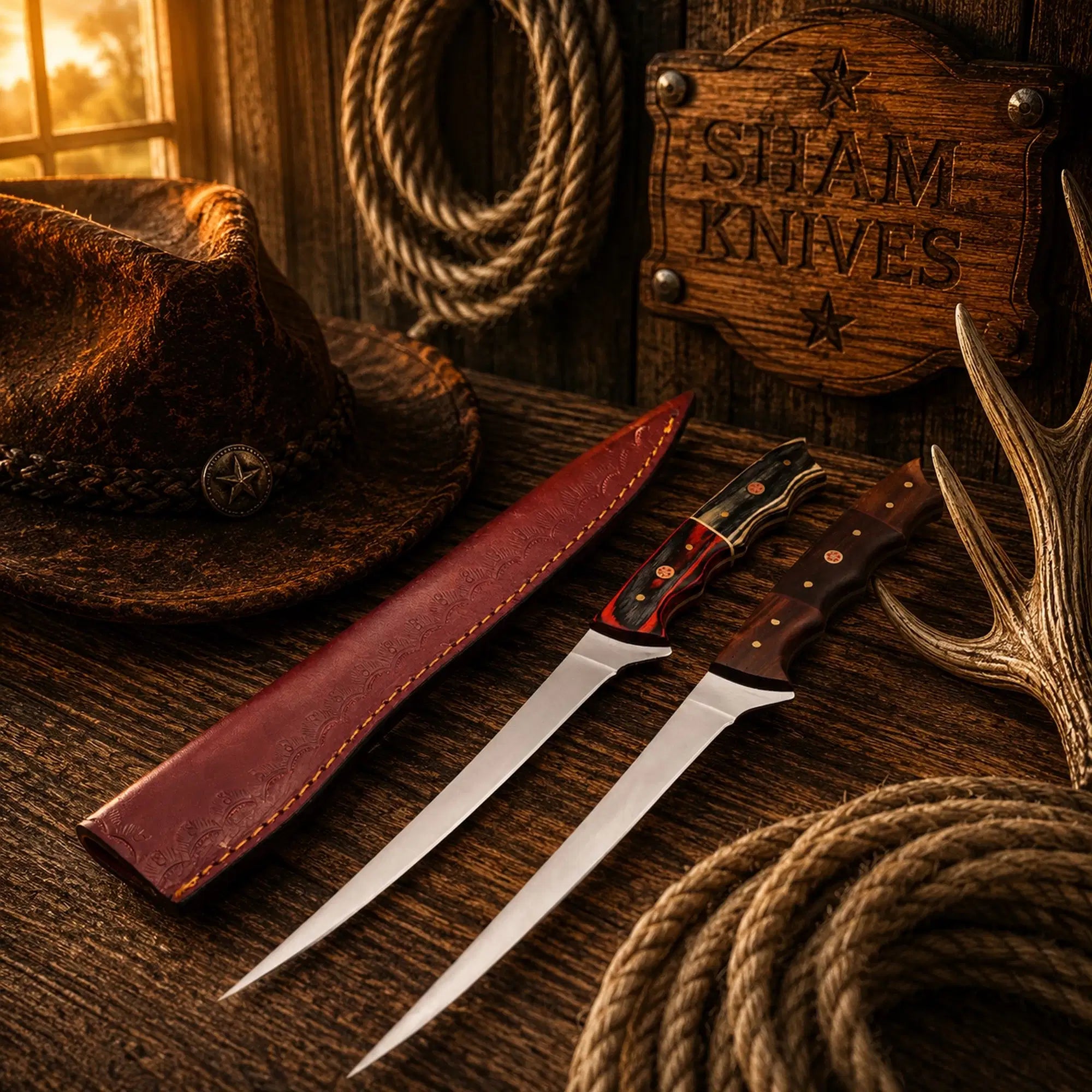 Handmade D2 steel boning and fillet knife set with exotic and wood handles