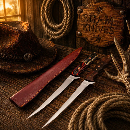 Handmade D2 steel boning and fillet knife set with exotic and wood handles