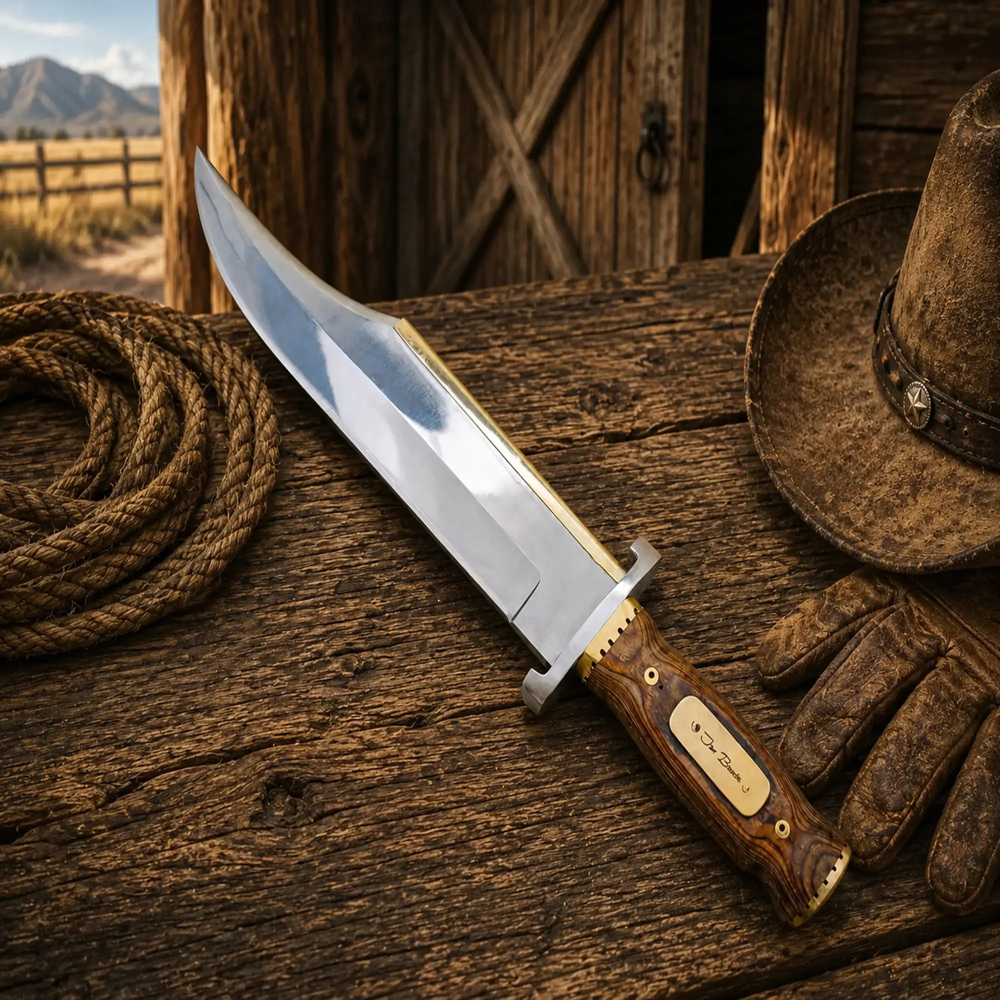 Handmade Bowie knife with genuine wooden grip