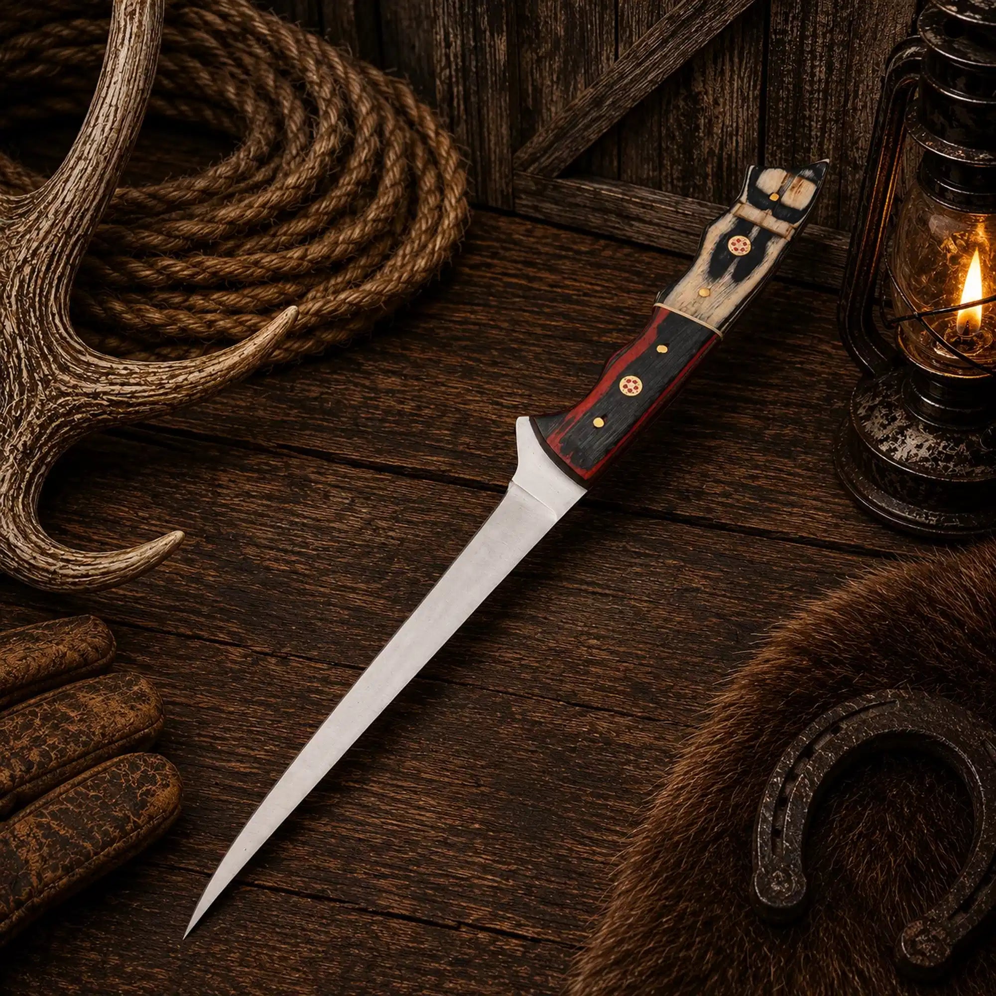 Handmade 13 inch D2 fillet knife with exotic wood handle