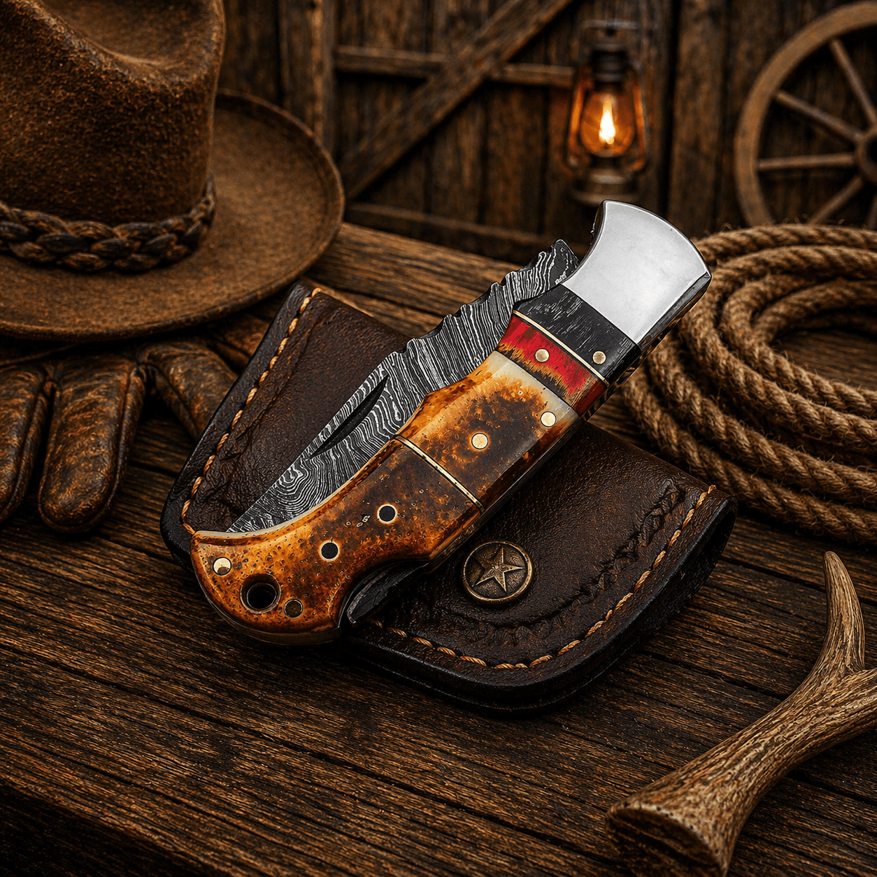 Handmade Damascus Pocket Knife – Burnt Camel Bone Handle Folding Knife with Leather Sheath | Custom EDC Hunting Knife Gift for Men - SHAM KNIVES Pocket KnifeSHAM KNIVESHandmade Damascus Pocket Knife – Burnt Camel Bone Handle Folding Knife with Leather Sheath | Custom EDC Hunting Knife Gift for Men