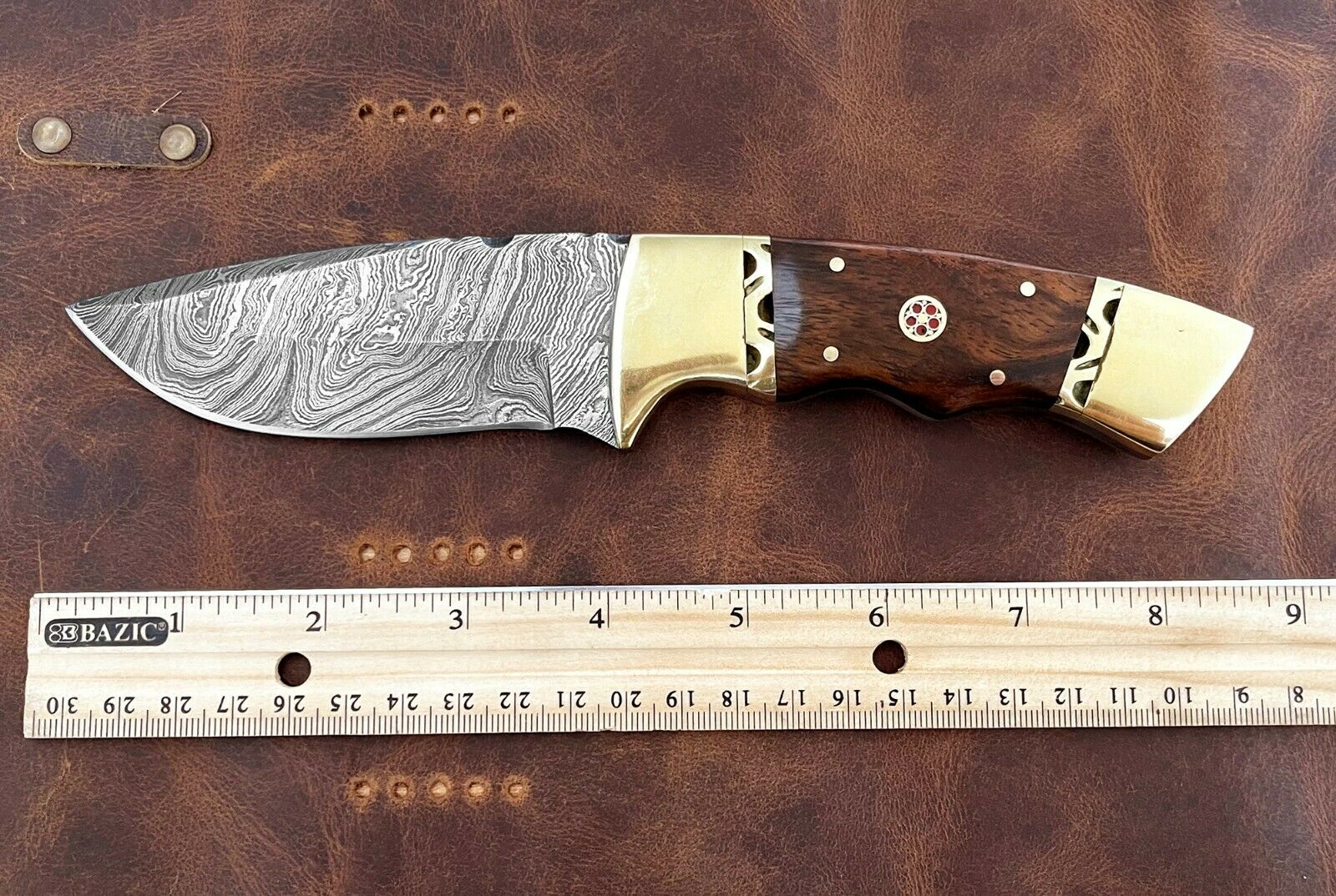 Handmade Damascus Steel Knife 9" Custom Fixed Blade Knife With Rose Wood Handle - SHAM KNIVES Hunting KnifesSham knivesHandmade Damascus Steel Knife 9" Custom Fixed Blade Knife With Rose Wood Handle