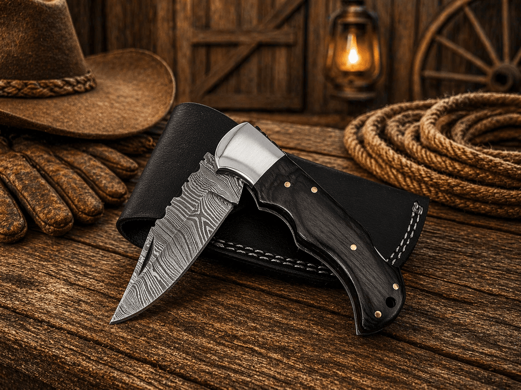 Handmade Damascus Steel Pocket Knife – Pakka Wood Handle Folding Knife with Leather Sheath | EDC Hunting Camping Gift for Men - SHAM KNIVES Pocket KnifeSHAM KNIVESHandmade Damascus Steel Pocket Knife – Pakka Wood Handle Folding Knife with Leather Sheath | EDC Hunting Camping Gift for Men