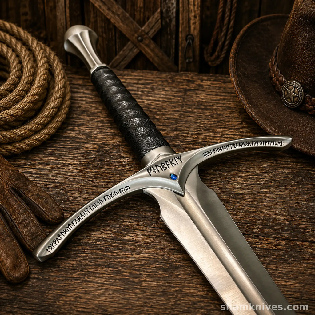 Handmade decorative Elven sword handle close up
