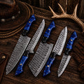 Handmade Forged Damascus Steel Chef Knife Set – Blue Epoxy Resin Handles - SHAM KNIVESkitchen knifesSHAM KNIVESHandmade Forged Damascus Steel Chef Knife Set with blue epoxy resin handles.