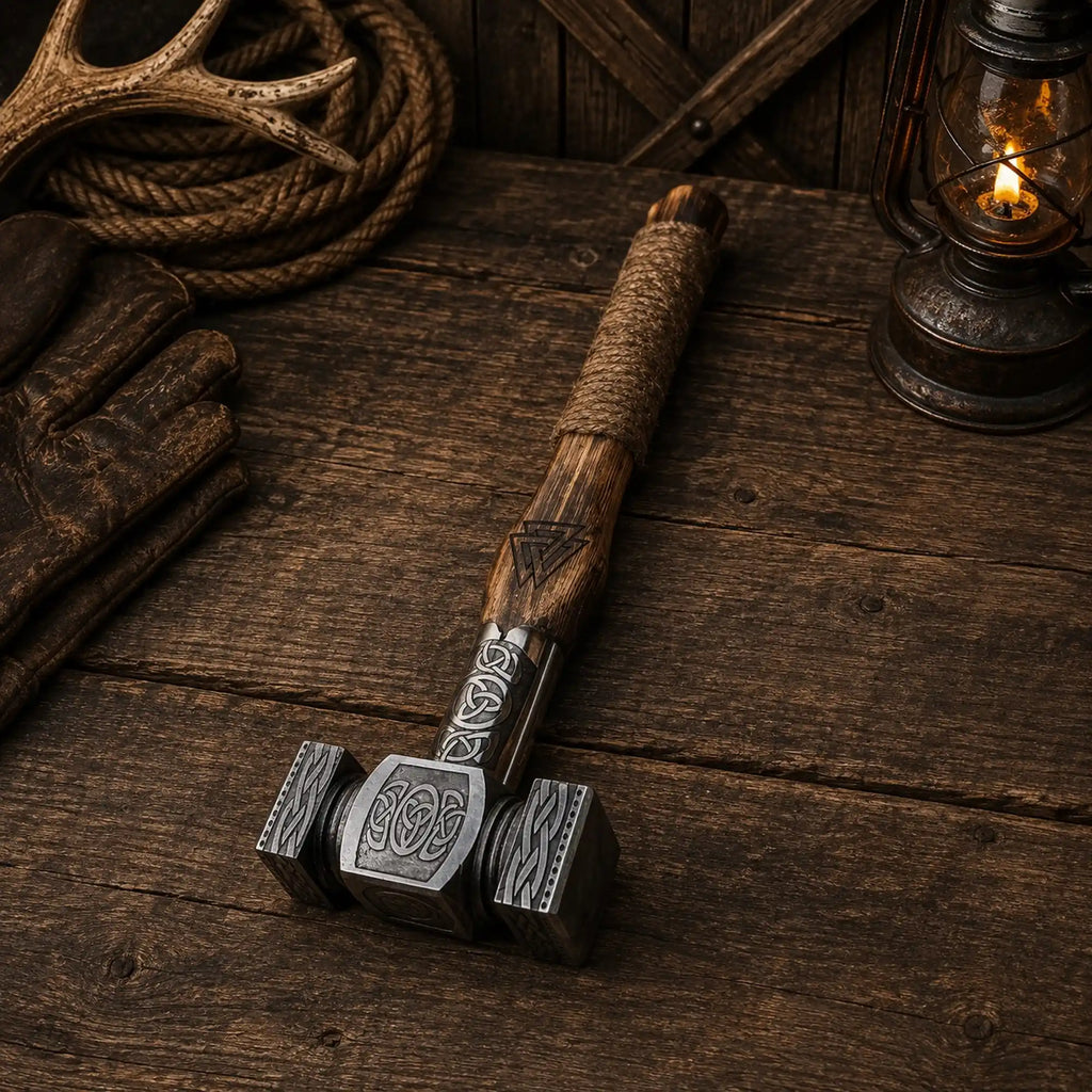 Norse mythology display hammer with Celtic knotwork decoration